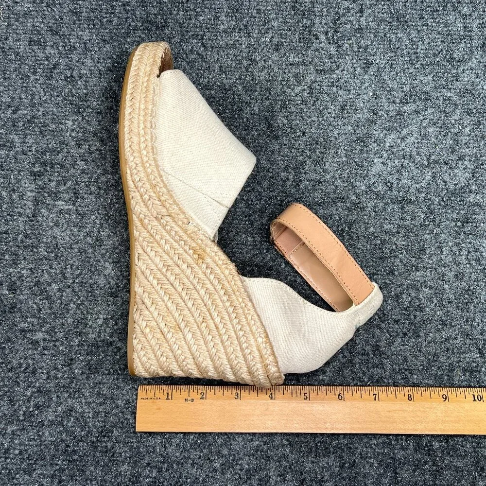 Toms Marisol Wedge Sandals Women's 9 Cream Canvas Espadrille Ankle Strap‎ Shoes